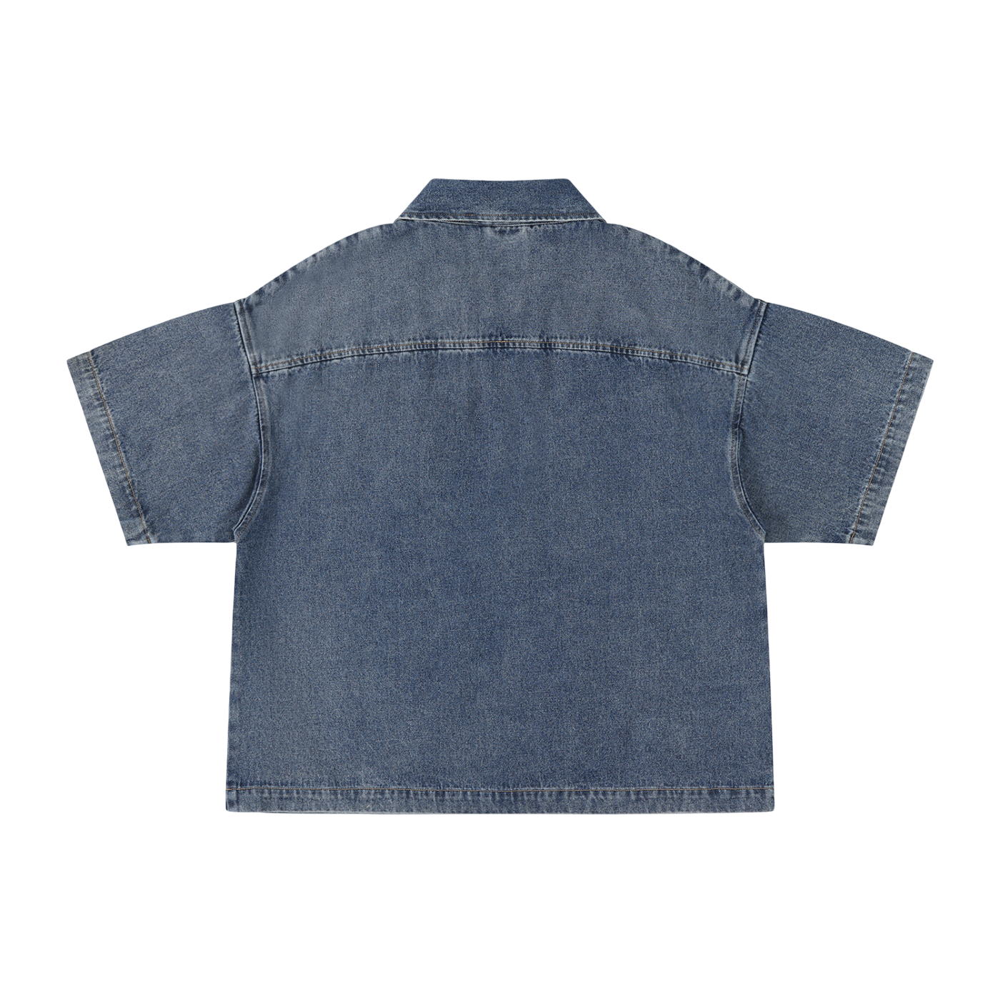 Vintage Wash Boxy Quarter-Zip Denim Shirt